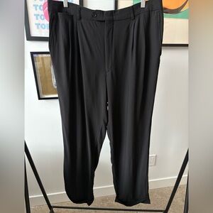 Cerruti 1881 Sartoriale Dress Pants Pleated Wide Leg Cuffed Black Rayon 38x30
